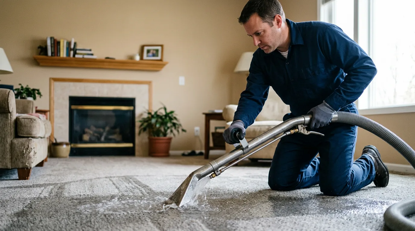 Water damage restoration technician working near Baden, PA